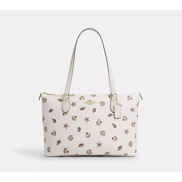 NWT Coach CBM12 Gallery Tote Bag With Shell Print In Canvas/Gold/Chalk Multi - Picture 3 of 9